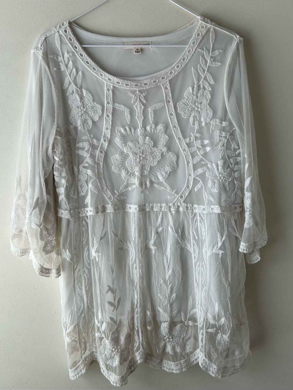 Orange Creek Boho Lace Blouse Top White M
